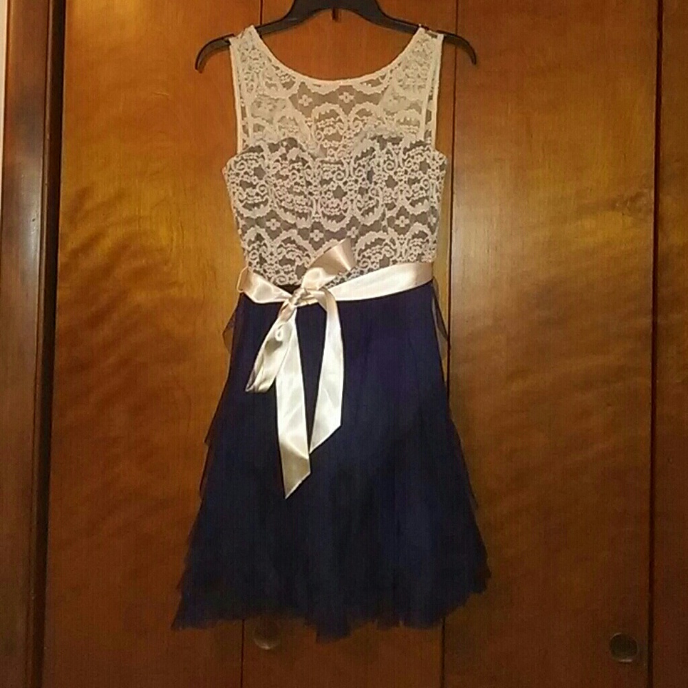 Cream and Navy Blue Homecoming Dress